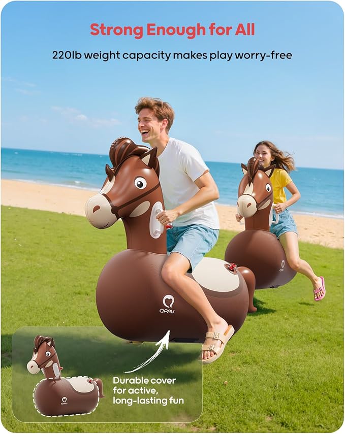 QPAU Infatable Bouncy Horse Toys 2 PCS with Hand Pump, Heavy Duty Giant Bouncy Pal, 220lbs Load Capacity, Ride On Bouncy Animal Hopper Toy, Indoor Outdoor Bouncers for Kids Girls Boys Ages 5+