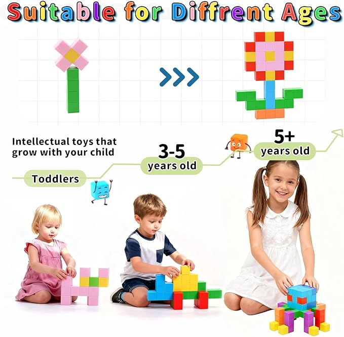 TOKBLOK Magnetic Blocks, 40PCS Rainbow Magnetic Building Blocks for Kids Ages 3 4 5 6 Year Old, Autism Montessori Sensory Magnet Cubes, STEM Learning Educational Magnet Toys Gifts for Girls & Boys