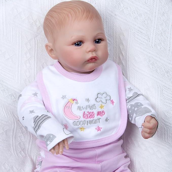 4 Pcs Reborn Baby Doll Clothes Set for 17-22 Inch Babydolls, Reborn Baby Doll Accessories Clothes with Moon & Star for Realistic Babydolls Girls, Pink