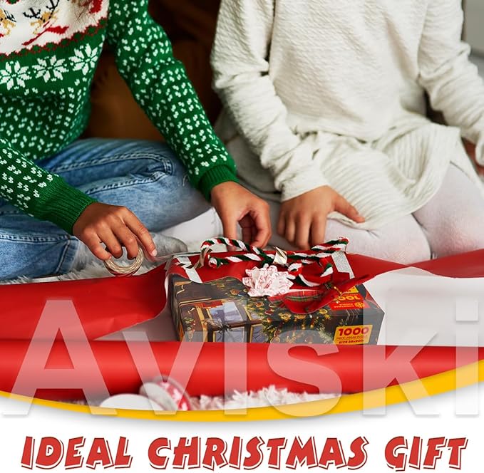 Christmas Jigsaw with 1:1 Reference Poster, 27.5 x 19.7 inches, Holiday Puzzles for Adults and Kids - 1000 Pieces Puzzles, Educational Games Gift for Elders Children Family, Friends (Fireplace)