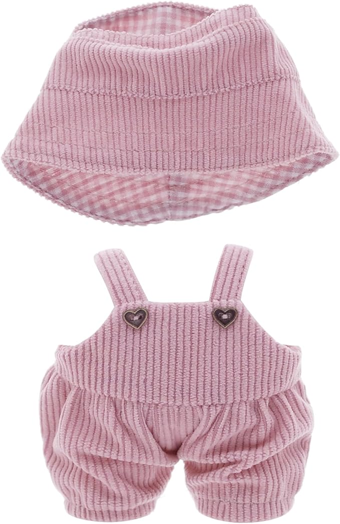Etistta 6.7 inch Doll Clothes with Hat, Corduroy Bib Pants Overalls for 17cm Doll Accessories Outfits (Pink)