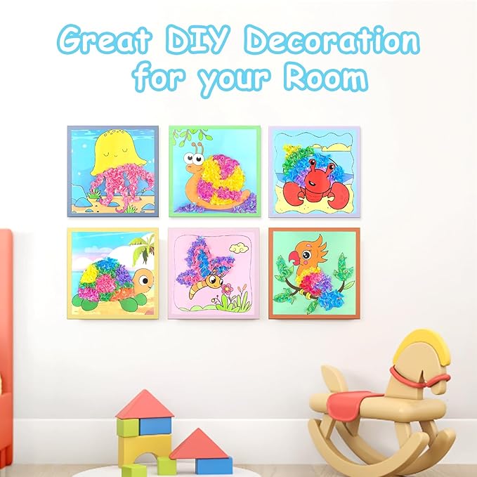 KIFHCMPR Poke-in Fun Art Fabric Craft,Animals Theme,Mess Free Kids'Paper Craft Kits,Arts and Crafts for Kids,Art Activity Birthday Christmas Gift Ideas for Children,Toys for Girls &Boys Ages 4-10+