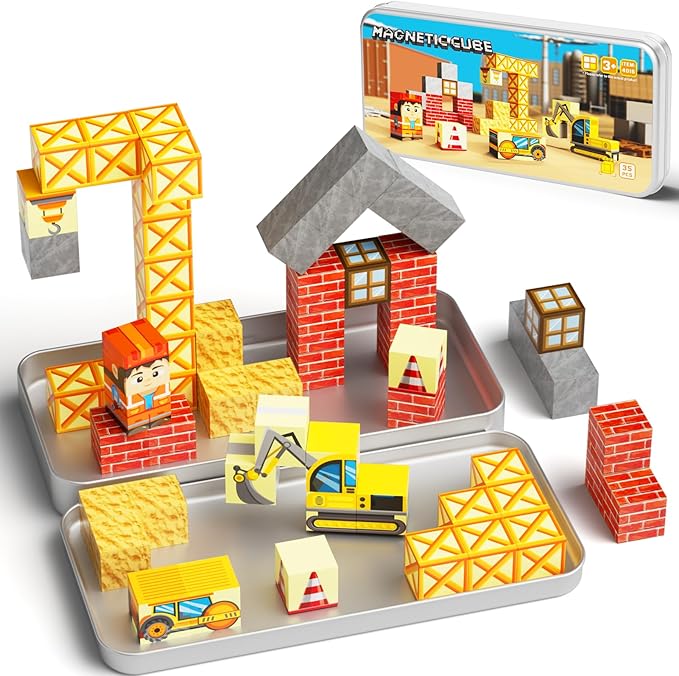 Magnetic Blocks with Magnet Box-35PCS Magnet Cubes, Magnetic Tiles Kids Build Cubes Travel Game Toys, Road Trip ‌Sensory Toy Christmas Birthday Gifts for Boys & Girls Ages 3