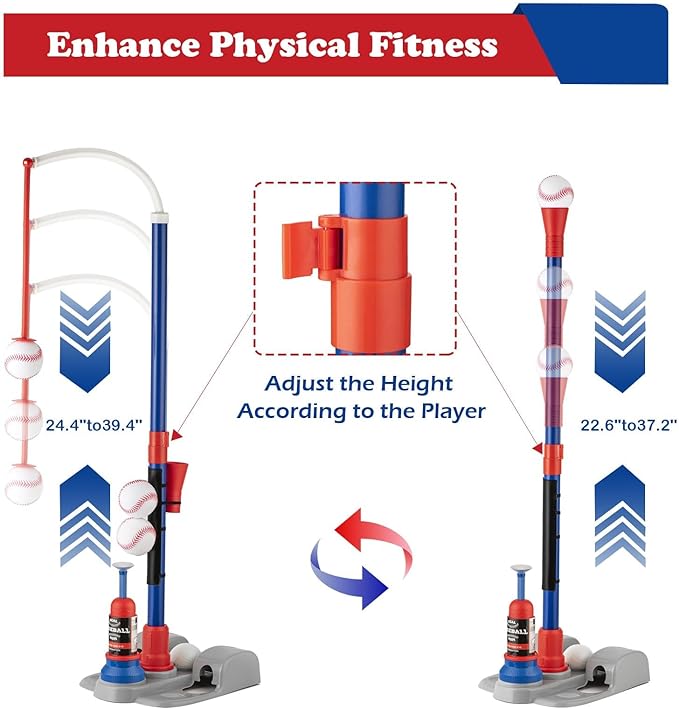 Adjustable T-Ball Set for Kids 3-8 | Outdoor Baseball Toy with Bat, Ball & Tee | Sports Gift for Toddlers & Boys in Backyards