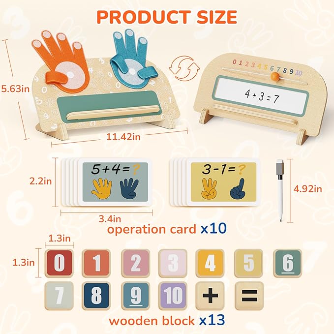 Montessori Math Toy for Kids 3-5, Double-Sided Finger Counting Board with Writing Board & Number Blocks, Preschool Learning Toy for Addition & Subtraction, Educational Gift