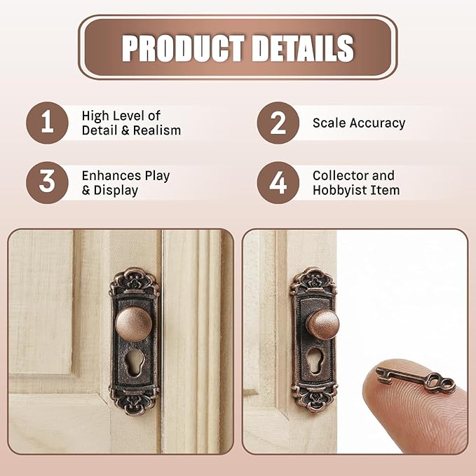 2PCS 1/12 Scale Miniature Door Knob Fittings with Handle Key Set for Dolls House