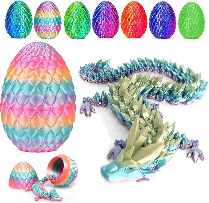 3D Printed Dragon Easter Egg,12in. Articulated Crystal Dragon Fidget Toy,Perfect Basket Essentials Stuffers (1set & 12inch CandyMulti)