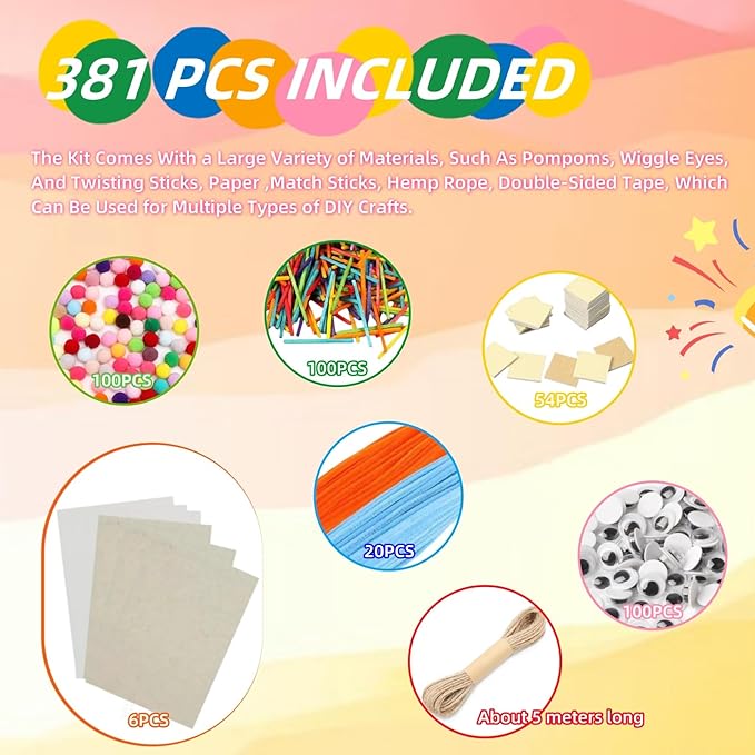 CYLHCM 381PCS DIY Paint Making Kit, Art Craft Set, Creative DIY Make Your Own Pompoms Wiggle Googly Eyes Twisting Stick Story Characters Party Supplies Gift for Girls Boys Father Mother All Holidays