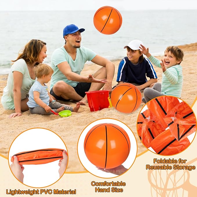 30 Pieces Basketball Beach Balls, 8 Inch Inflatable PVC Blow Up Beach Ball Bulk for Sports Themed Summer Beach Pool Game Water Sand Basketballs March Madness Decorations Birthday Party Favors