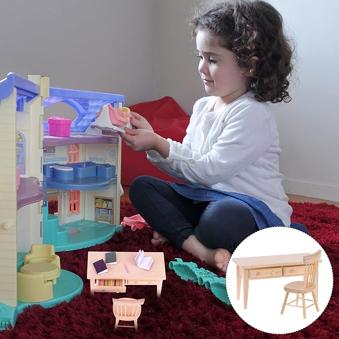 Miniature Wooden Dollhouse Furniture Set Complete Table Chair Living Room Scene for Kids Play Toy Photographic Props Ideal for Creative Play Decorative Display Styling Photos 1/12 Scale