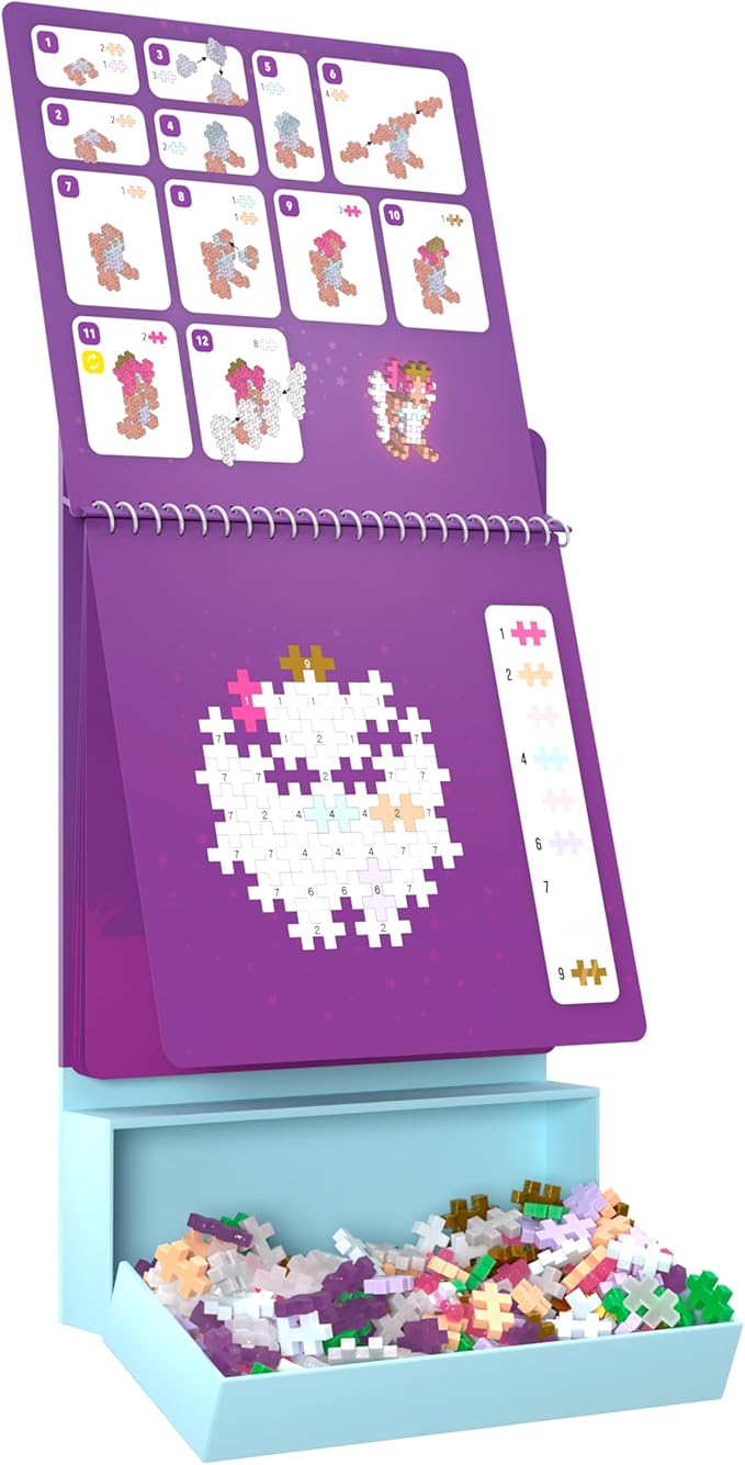 PLUS PLUS Puzzle by Number Activity Pad, Kids Travel Activities, Interlocking Mini Building Blocks, 3D Puzzle Stem Toy for Kids - Enchanted Forest