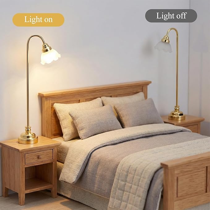 NUOBESTY 2 Pcs Dollhouse Floor Lamp, 1:12 Scale Dollhouse Lights LED Miniature Doll House Light Battery Operated for DIY Doll House Furniture Accessories, Desktop Lighting Decoration