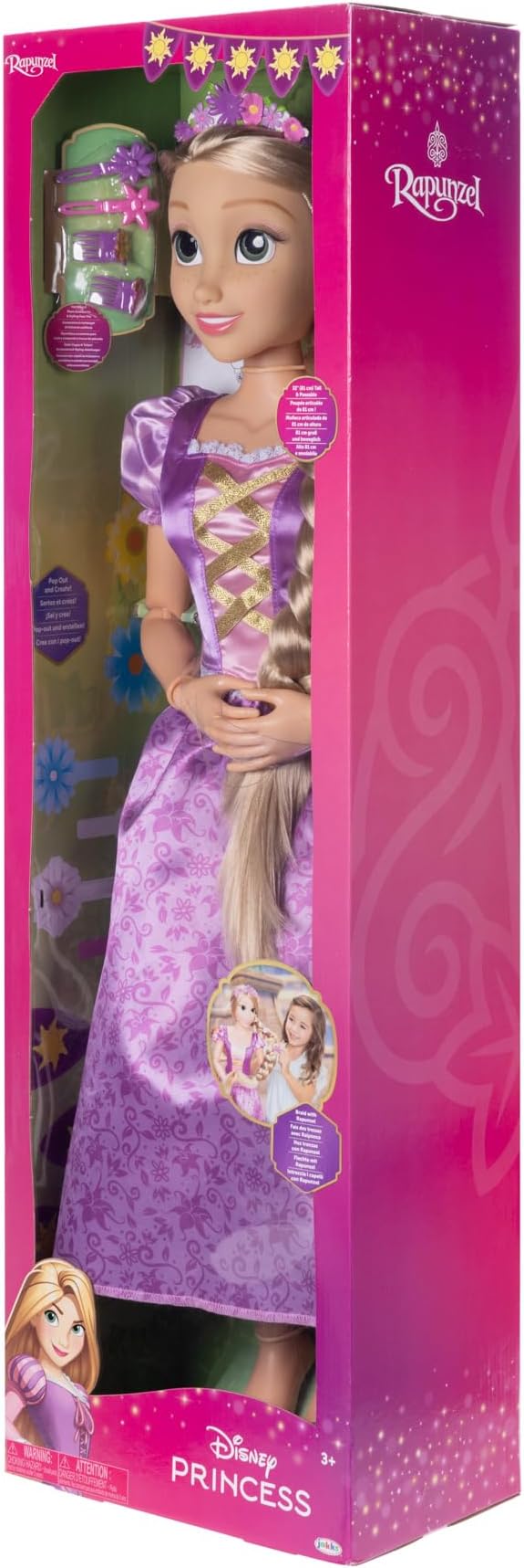 Disney Princess Rapunzel Doll Playdate 32” Tall & Poseable, My Size Articulated Doll in Purple Dress, Comes with Brush to Comb Her Long Golden Hair, Flower Garland Hairband & Hair Pins