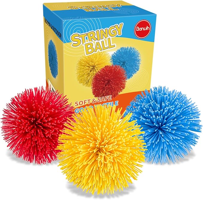 Easter Basket Stuffers for Kids – 3 Pack 4 Inch Large Stringy Balls, Sensory Fidget Toys for Boys & Girls, Easter Egg Fillers, Stress Relief & Hand Exercise Toys, 90s Retro Party Favors