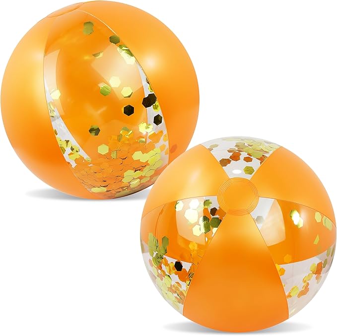 POZA Inflatable Beach Balls - Elegant Glitter Confetti Premium Floaters, Heavy Duty Vinyl Floatation Pool Toys for Pool Beach Party, UV Resistant Pool Décor