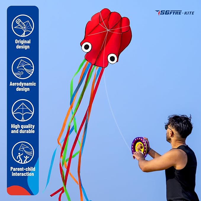 3 Piece Set Butterfly Delta Octopus Kites for Kids and Adults，Easy to Fly for Outdoor Adults Children Line Kite for Kids Toy (Blue Dragon+ Delta+Octopus Red, 3)