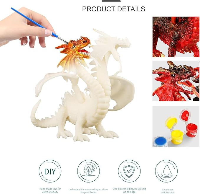 Ferthor Fun Dragon Toys DIY Painting Dragon Kit,Kids Arts Crafts Set with 13 Color Educational Toy to Paint Your Own Christmas Gift for Boys Girls 3 4 5 6 7 8 9 Year Old(3 Dinosaurs)