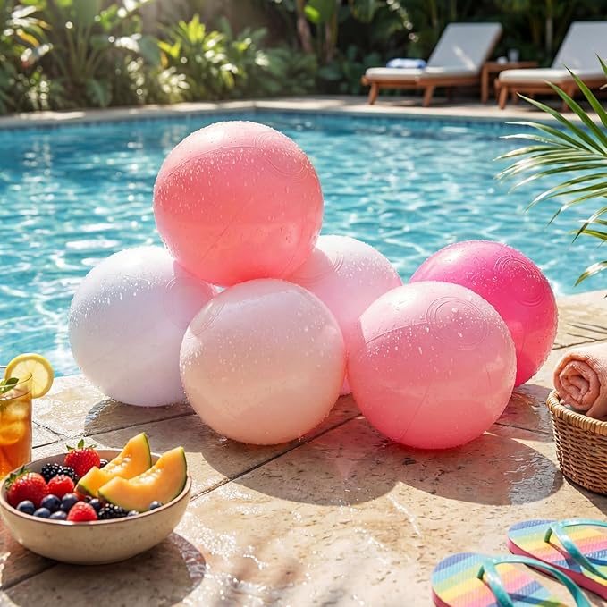Realspring 24 Pcs Inflatable Beach Balls for Kids Bulk Pastel Solid Color Jumbo Beach Ball Swim Pool Floating Toys Baby Shower Birthday Summer Party Decor(Pink and White,12.5 Inch)