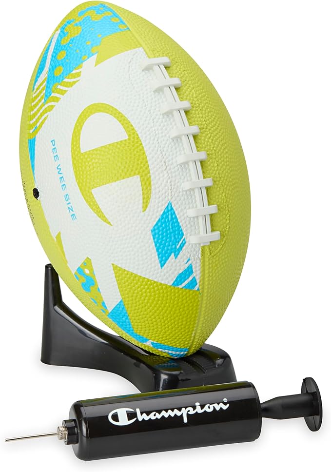 Champion Blitz Football, All-Weather Football, Enhanced Grip, Durable Rubber Cover and Molded Laces, for Outdoor Sports & Training, Includes 6 Ball Pump