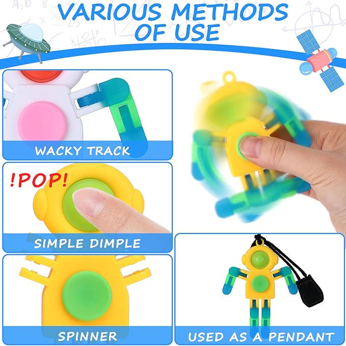 24Pcs Pop Fidget Spinners Bulk - Deformable Astronaut Fidget Spinner Keychain Robot Gyro Fidget Spinner for Kids Adults Glow in The Dark Sensory Toys Easter Party Favors Classroom Prizes