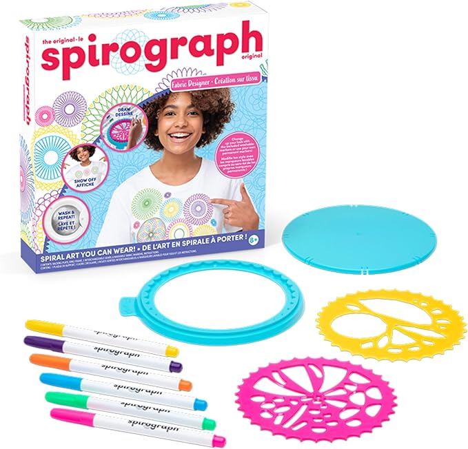 Spirograph Fabric Designer Spiral Art You Can Wear, Kids Toys, Drawing Kit, Classic Gear Design Kit, Fabric Pens, Ages 6+