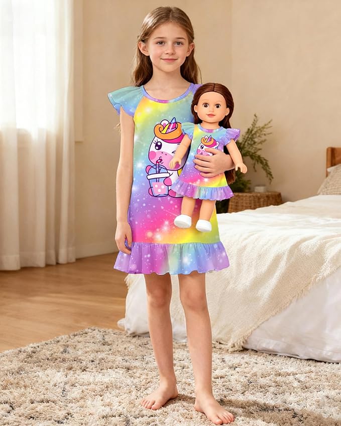 LQSZ Doll and Girl Matching Nightgown Outfit Pajamas Nightie Nightgown for Girls and Dolls Clothes