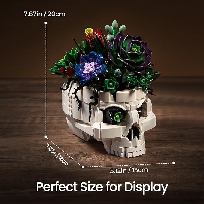 Succulent Skull Planter Building Set, Botanical Skeleton Pot Collection Building Kit, Horror Plants Home Office Table Decoration Blocks Toys for Adults, Gift for Birthday Mother's Day