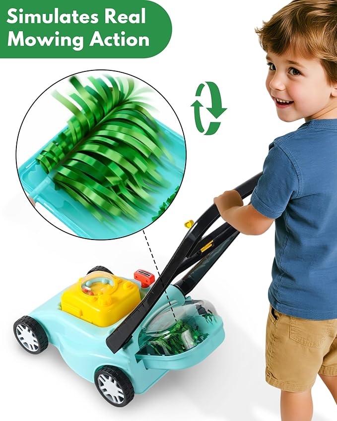 Kids Lawn Mower with Realistic Grass-Cutting Action and Sounds – No Batteries Required | Fun Outdoor Push Toy, Birthday Gift & Holiday Present for 3, 4, 5, 6, 7, 8 Year Old Boys and Girls (Blue)
