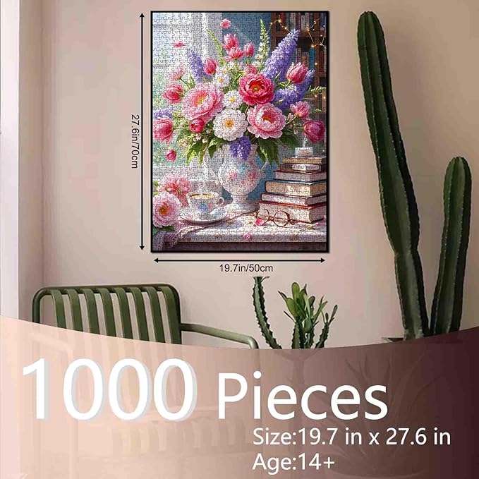 Peony Jigsaw Puzzle Mother's Day 1000 Pieces Puzzles for Adults, Blossom Flowers Puzzles for Challenging Family Activity Games for Home Wall Decor Gifts - 20 x 27 Inches