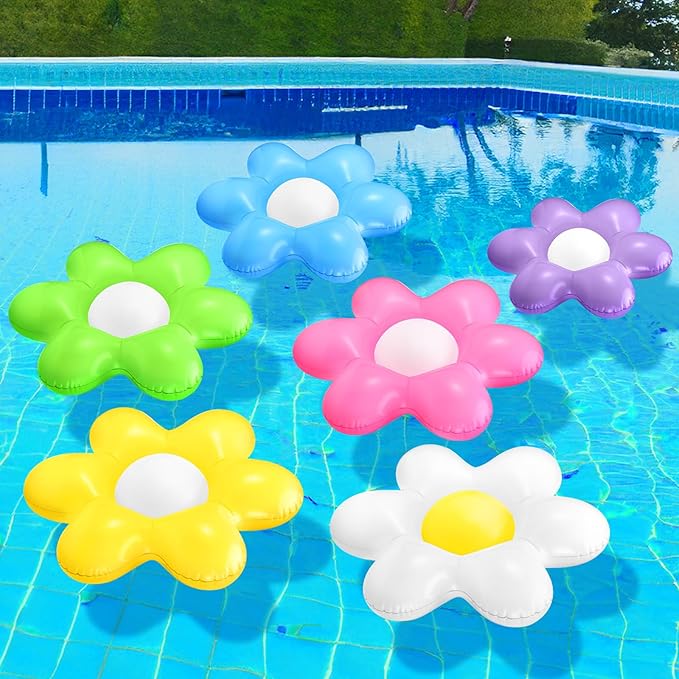 Leyndo Hoteam 6 Pcs 24 Inch Spring Inflatable Daisy Decorations Summer Flower Pool Floats Garden Ornaments Outdoor Indoor Party Decor Yellow White Colorful PVC Inflatable Flowers for Birthday Wedding