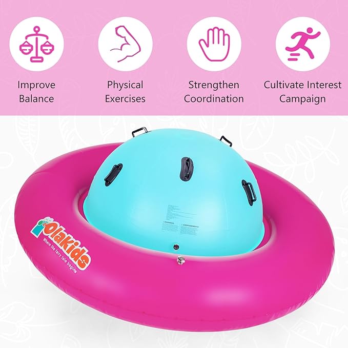 OLAKIDS 8FT Inflatable Dome Rocker Bouncer, Outdoor Kids Giant Roll and Play Seesaw Rocker with 6 Secure Handles, Max Weight 250 LBS, Toddlers Climbing Toy Backyard Play Center Equipment