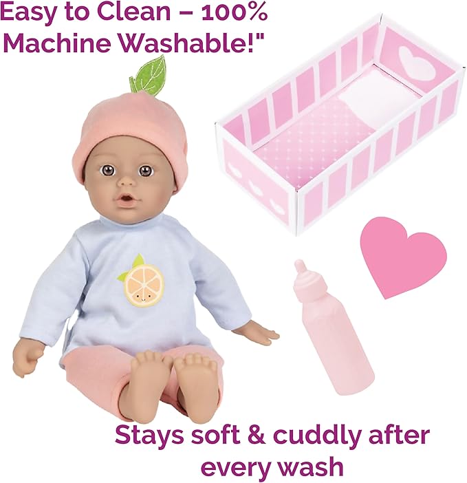 Adora Amazon Exclusive Sweet Babies Collection, 11” Soft and Cuddly Baby Doll Machine Washable, Birthday Gift For Ages 1+ - Baby Grapefruit