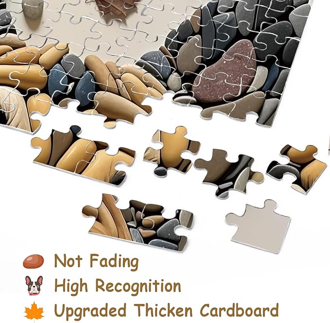 Puppy Unique Puzzle for Adults 1000 Pieces, Dog Art Jigsaw Puzzle, Fall Autumn Rock Stone Puzzle