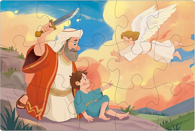 Bible Puzzles for Kids, 4-in-1 Wooden Jigsaw Puzzles in Box 15 Piece Each, Religious Christian Toys for Toddlers, Eden | Tower of Babel | Ten Commandments (Old Testament)
