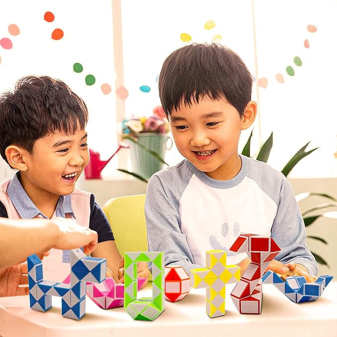 12 Pack 24 Blocks Mini Fidget Snake Cube Mini Twist Puzzle Cubes Magic Speed Cubes Toy for Kids Party Bag Fillers, Party Supplies