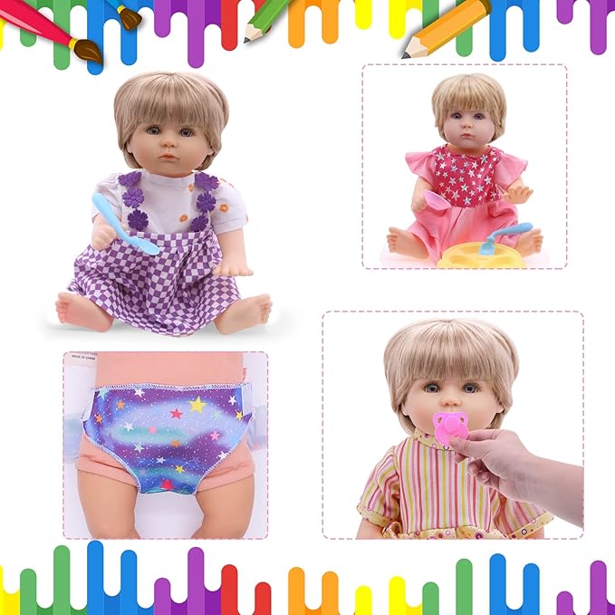 Baby Doll Clothes - Fits 12'' 13'' 14'' 15'' Girl Baby Dolls Clothes 360°Sewing Dresses for with Dolls Diapers, Nipple, and Doll Accessories Pack of 18 Bag Set