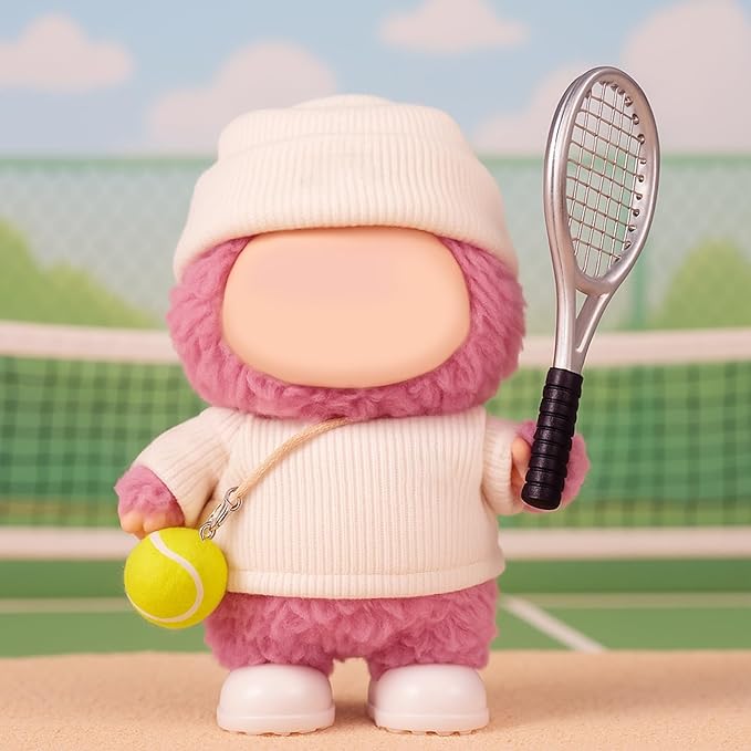 17cm Doll Clothes for Lububu Dolls，Designer Jerseys Clothes Suitable for lububu Dolls Outfits and Accessories Set， Includes top + Pants + Tennis Racket + Ball Charm + Shoes (White)
