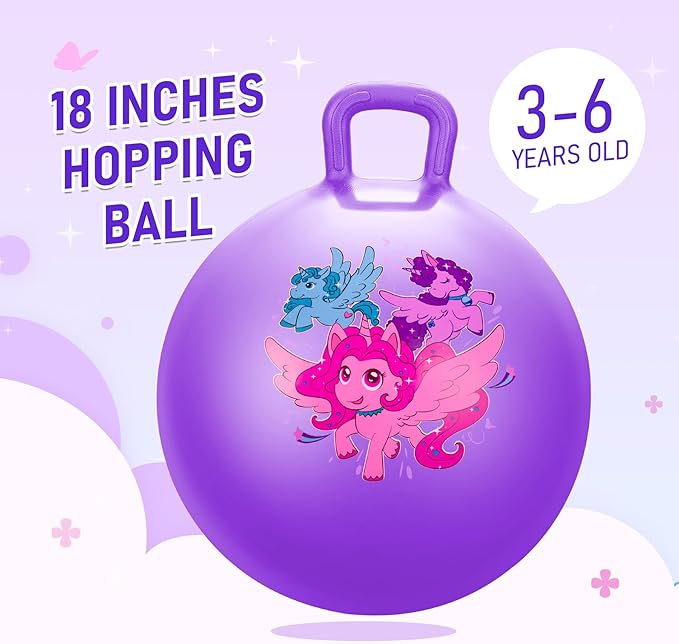 U&C Planet Hopper Ball 18 inches Bouncy Ball with Handle for Kids Age 3-6 Hoppity Hop Sit and Bounce Jumping Hopping Toy with Pump and Gift Box Great Gift for Easter Basket Stuffers, Purple