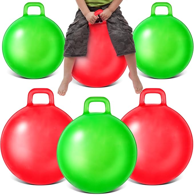 Sratte 6pcs Hopper Ball with Handle Bouncing Marble Bouncy Balls Hopping Toys Inflatable Jumping Toy for Jumping Sport Hop Boys Girls Gifts Party Favors (Pure,Classic Color)