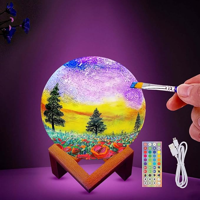 HOLA Paint Your Own Moon Lamp Kit, 2025 Updated USB Rechargeable, DIY Arts Supplies and Crafts Kit, Gifts for Kids Girls Boys Teens, Ages 6 7 8 9 10 11 12 13 14 15 16 Year Old Birthday