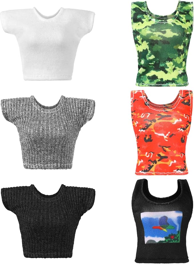 Bencailor 6 Pcs Doll Clothes for 11.8 Inch Doll Clothing Outfit Accessories Winter Coat Tops Swimwear T Shirt Dress Outfit Birthday Gift(Cool Style,Camouflage Color)