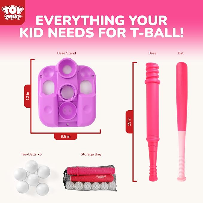 TOY Life T Ball Set for Kids 3-5 5-8, Toddler Baseball Set for Girls, T Ball Stand Sets, Tball Bating Tee Outdoor Indoor Toys for Toddler Girls