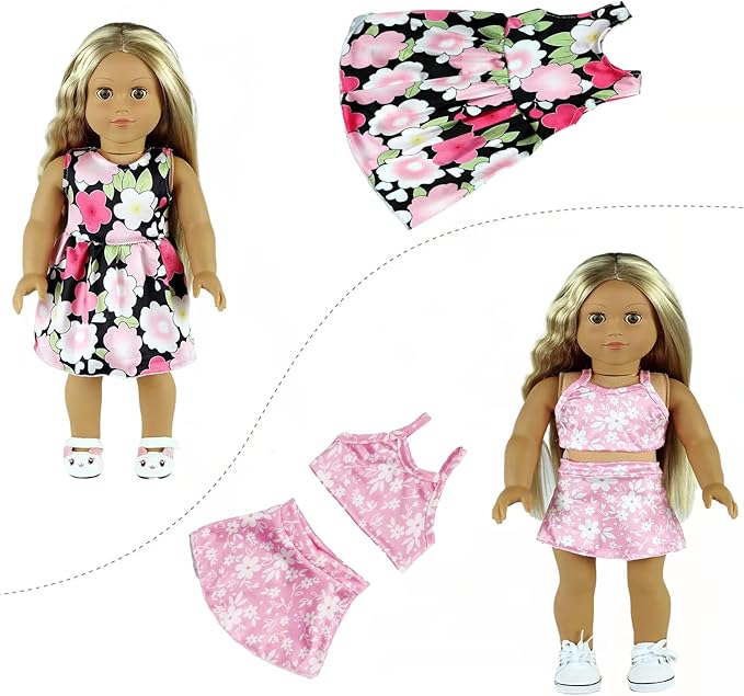 ReeRaa 20 pcs Clothing for Dolls 18 inch Doll Clothes and Accessories for American 18 inch Girl Doll Clothes Gift Including 10 Complete Sets of Clothing