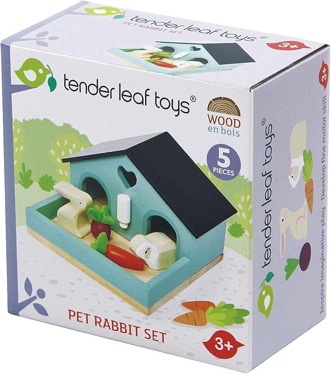 Tender Leaf Toys - Pets Sets for Doll House Accessories - Great Add-on Pet Play Set to Any Dollhouse - Encourage Creative and Imaginative Fun Play for Children 3+ (Pet Rabbit Set)