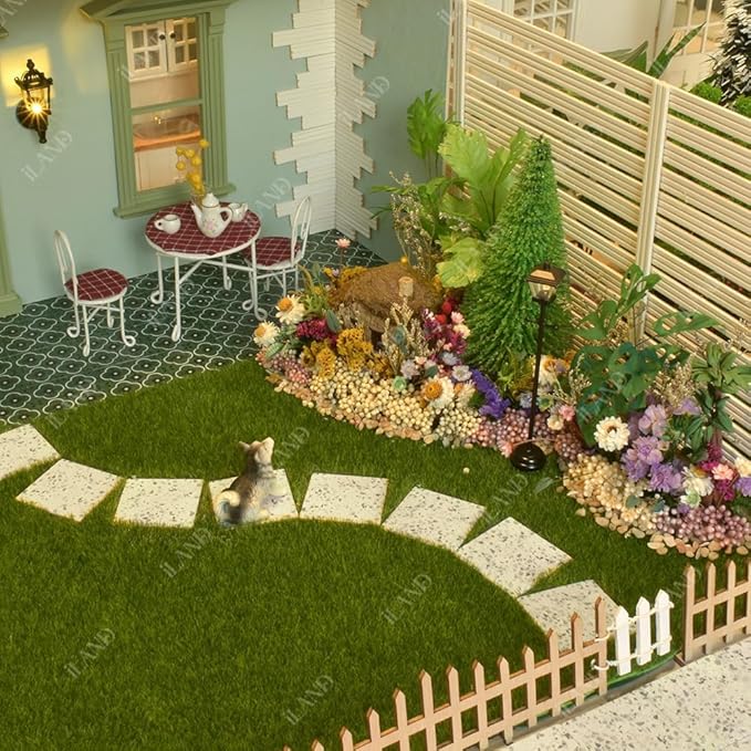 iLAND Dollhouse Flooring on 1/12 Scale 1/6 Scale, Miniature Dollhouse Accessories, 60pcs Double-Sided Dollhouse Floor Tiles (Advanced French Green Floral & Colorful Terrazzo)