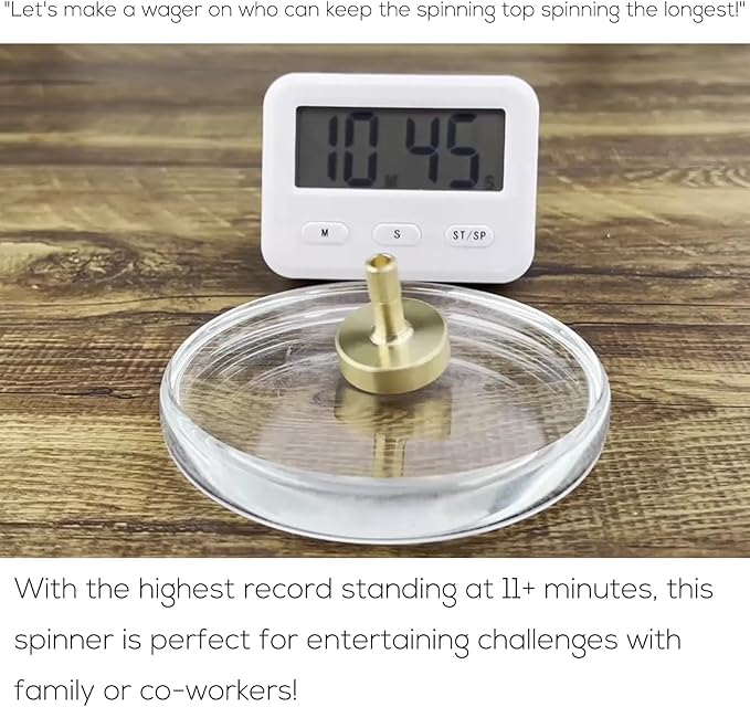 DjuiinoStar Premium Brass Spinning Top: 5-11 Minutes, Lengthened Stem, Easy to Twirl, CNC Machined, Great Time Killer, EDC Fidget Toy DST-805