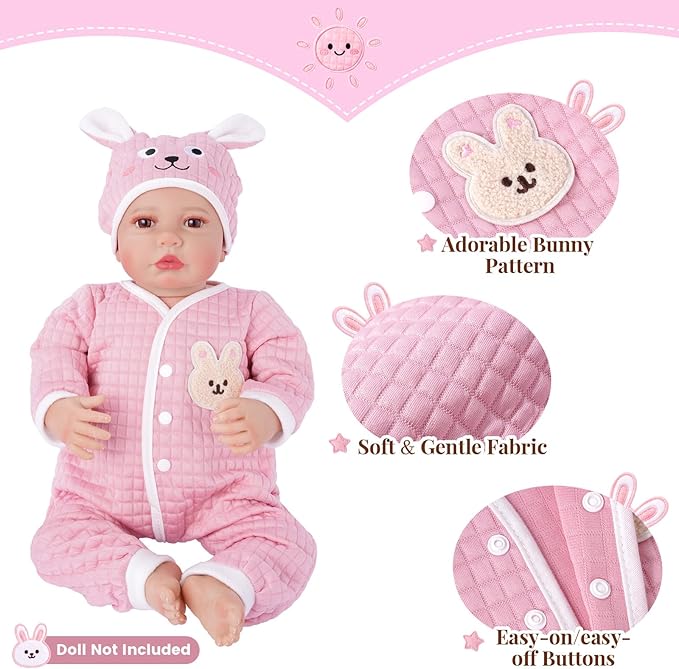 Babeside 4 Pcs Reborn Baby Doll Clothes Set – Soft & Washable Doll Clothes for 17-22 Inch Dolls, Perfect Reborn Babydoll Accessories for Kids, Gift-Ready Outfit Set