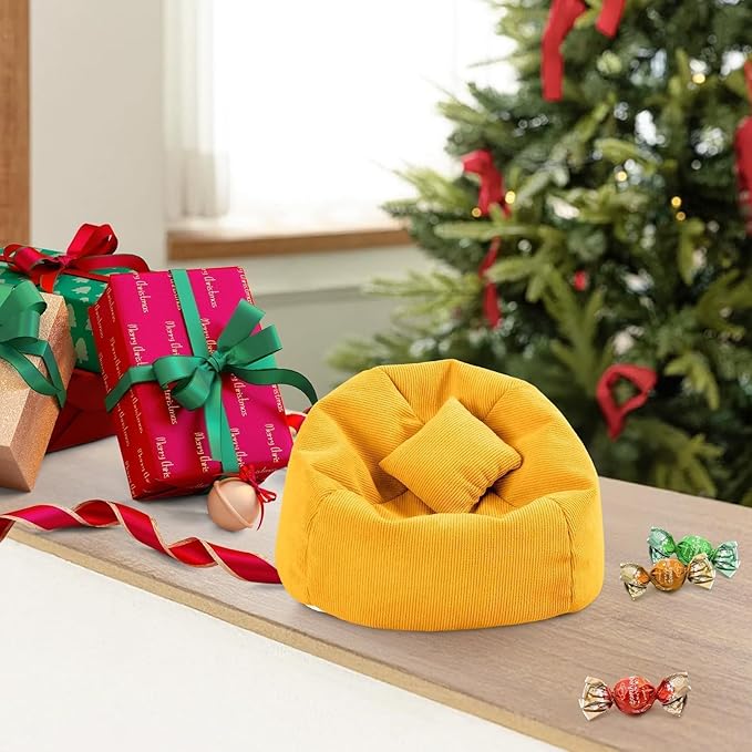 Doll Car Seat Compatible with Labubu, Handmade Bean Bag Chair for 5.9-6.7 inch Doll, Anti-Slip Bottom, Cute Doll Accessories for Display, Fans&Collectors Gifts, Durable Corduroy Fabric (Yellow)