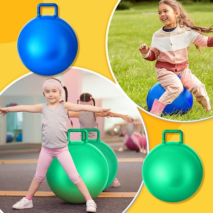 Lewtemi 2 Pcs 22 Inch Big Bouncing Ball with Handle Jumping Hopper Bouncy Ball for Adults Exercise and Air Pump for Outdoor Sports Game (Blue, Green)