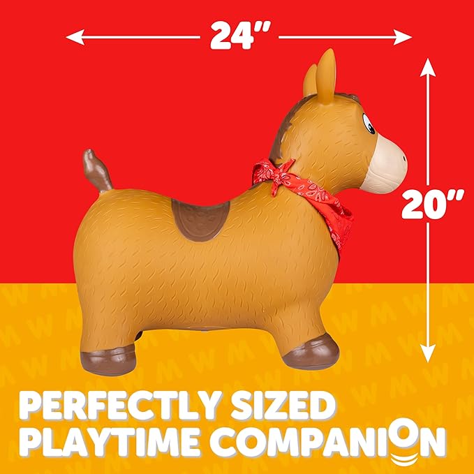Waddle Bouncy Animal Hopper - Inflatable Hopping Animals, Indoors and Outdoors Fun, Pump Included, Riding Toys for Boys and Girls Ages 2 Years and Up, Brown Horse